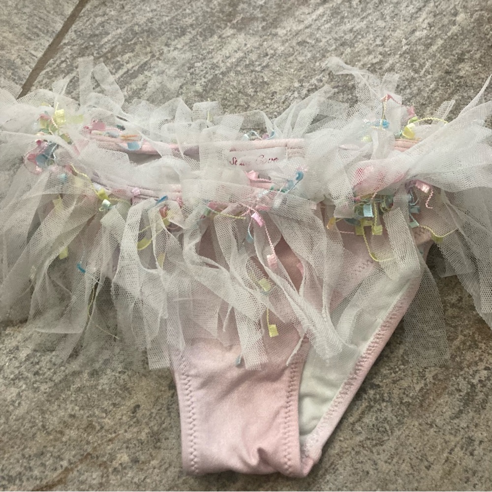 Stella Cove light pink with ribbon & tulle trim 2 piece one shoulder bikini 4 yr - Picture 2 of 6